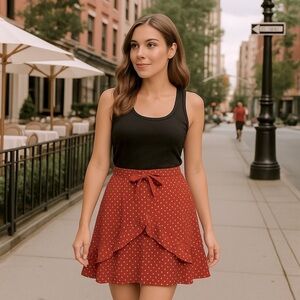 Altard State Ruffle Mini Skirt - Burnt Red Polka Dot - Size Small EUC
